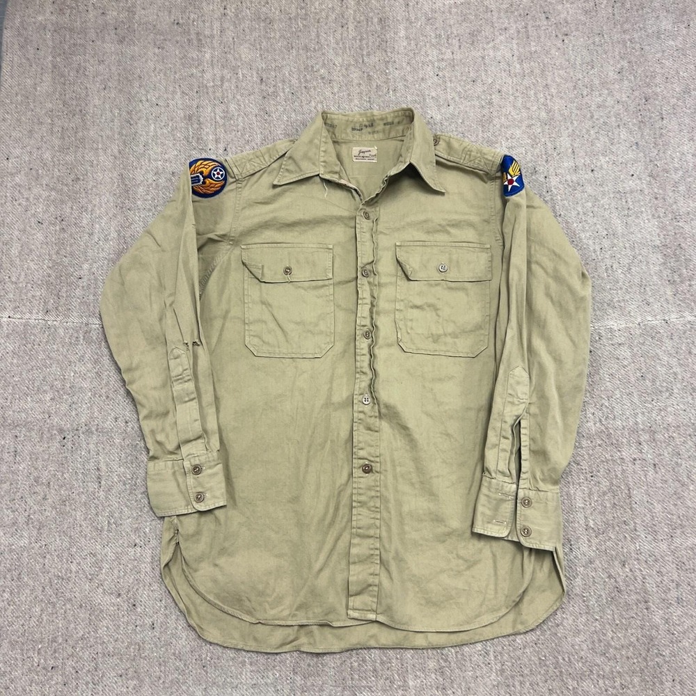 Vintage US Army Button Up Shirt Mens Large 1940s Long Sleeve World War 2